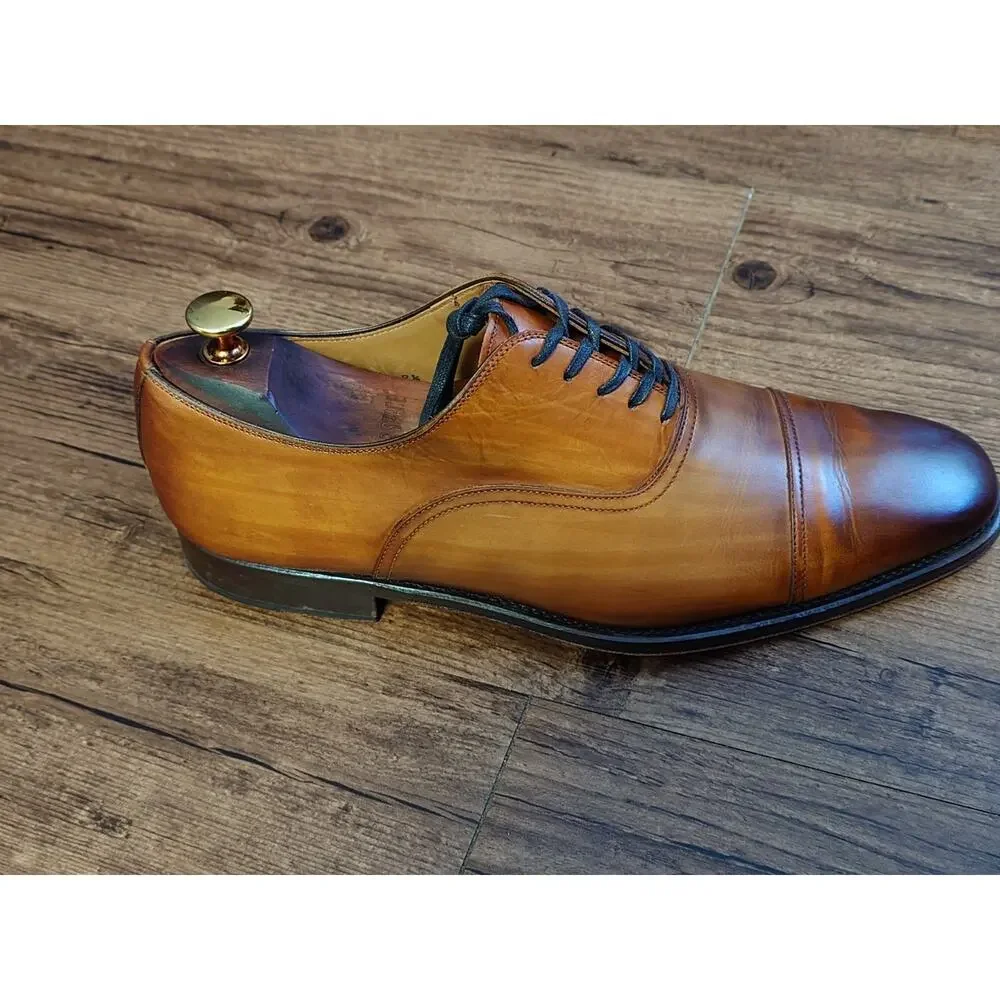 Magnanni Men’s Captoe 9.5M Brown Burnish Leather Oxford Dress Shoes
